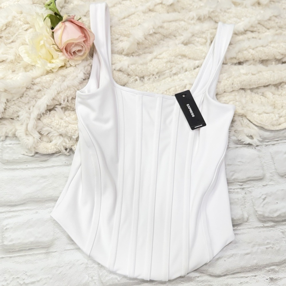 Express Body Contour Corset Tank Top XS White Cropped High Compression Shaping